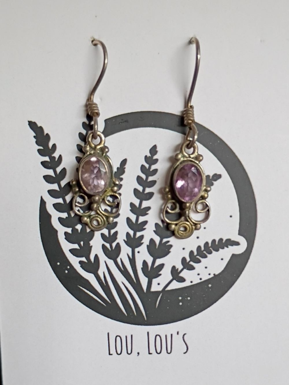 Purple Gemstone Scroll Drop Earrings